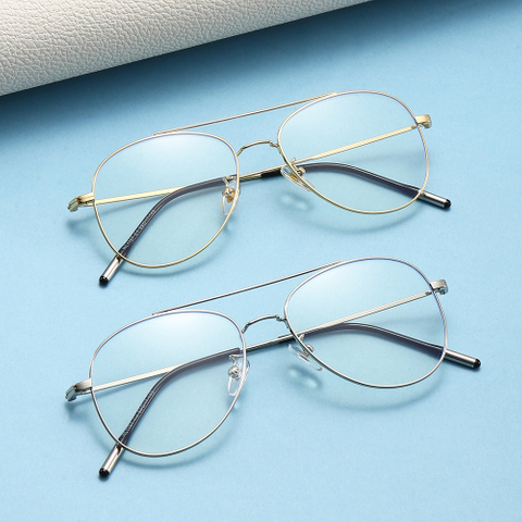 Classic Double Bridge Stainless Steel Blue Ray Eyeglasses 