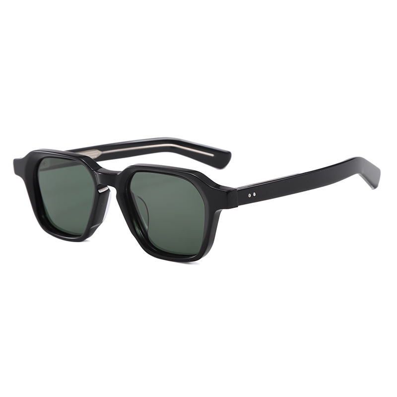 Retro Black Frame Polygonal Geometric Design Acetate Sunglasses YSAT3004 S