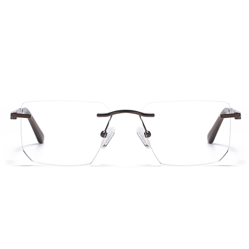 Business Square Premium Textured Rimless Metal Optical Frame For Men YSHF2638